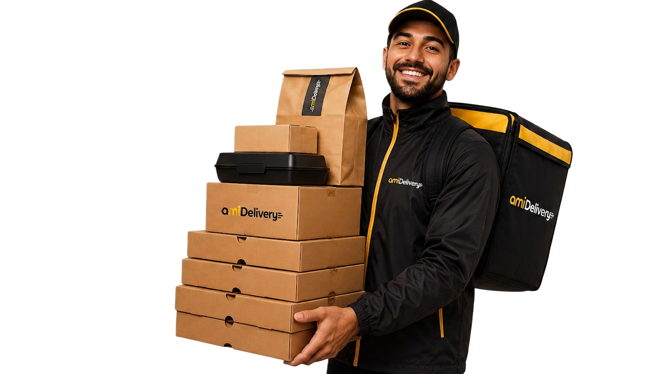Entregador AmiDelivery com pacotes