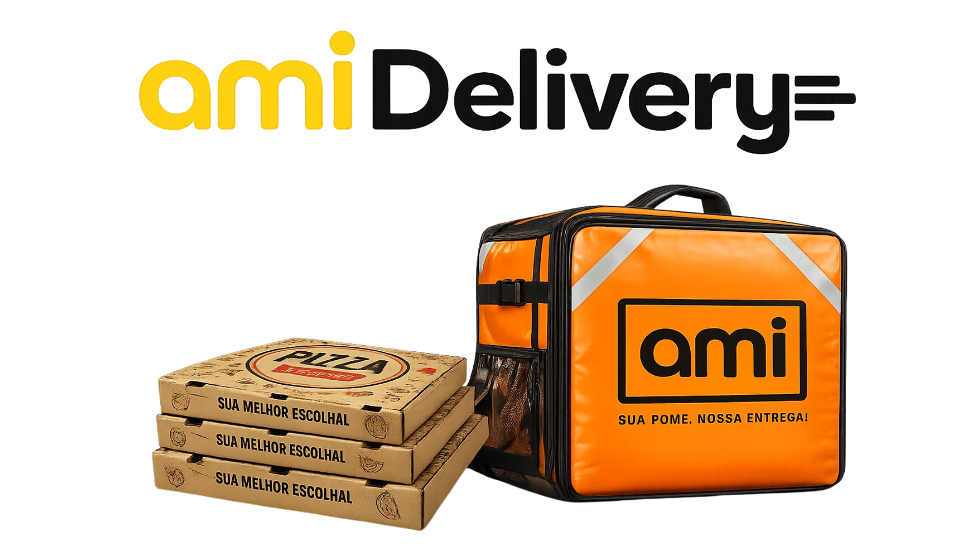 Bag de entrega AmiDelivery com caixas de pizza