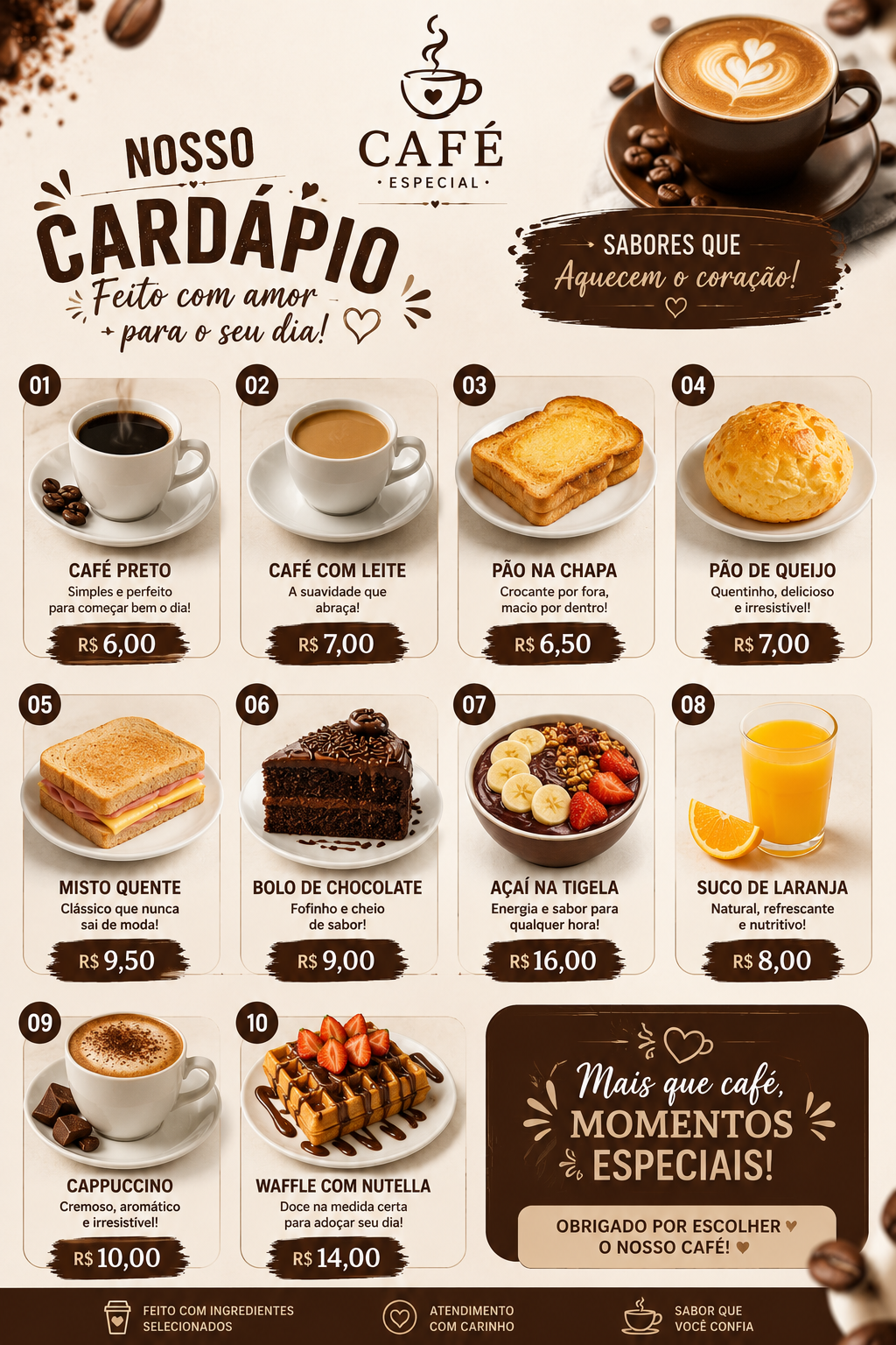 Cafeteria • Cardápio